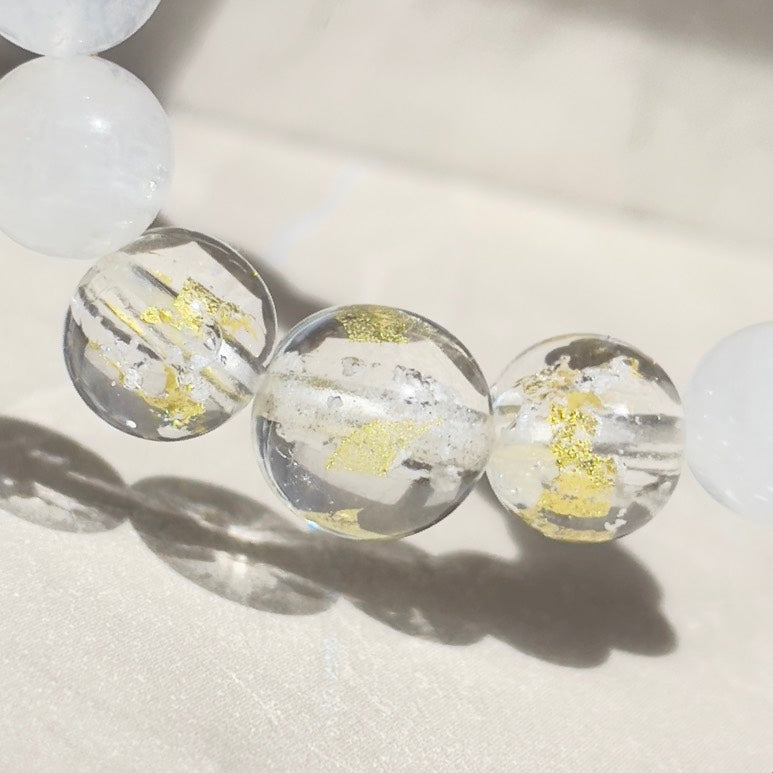 inori 塩珠 遺骨封入お守り 金箔入り三粒 ブレスレット（ムーンストーン）