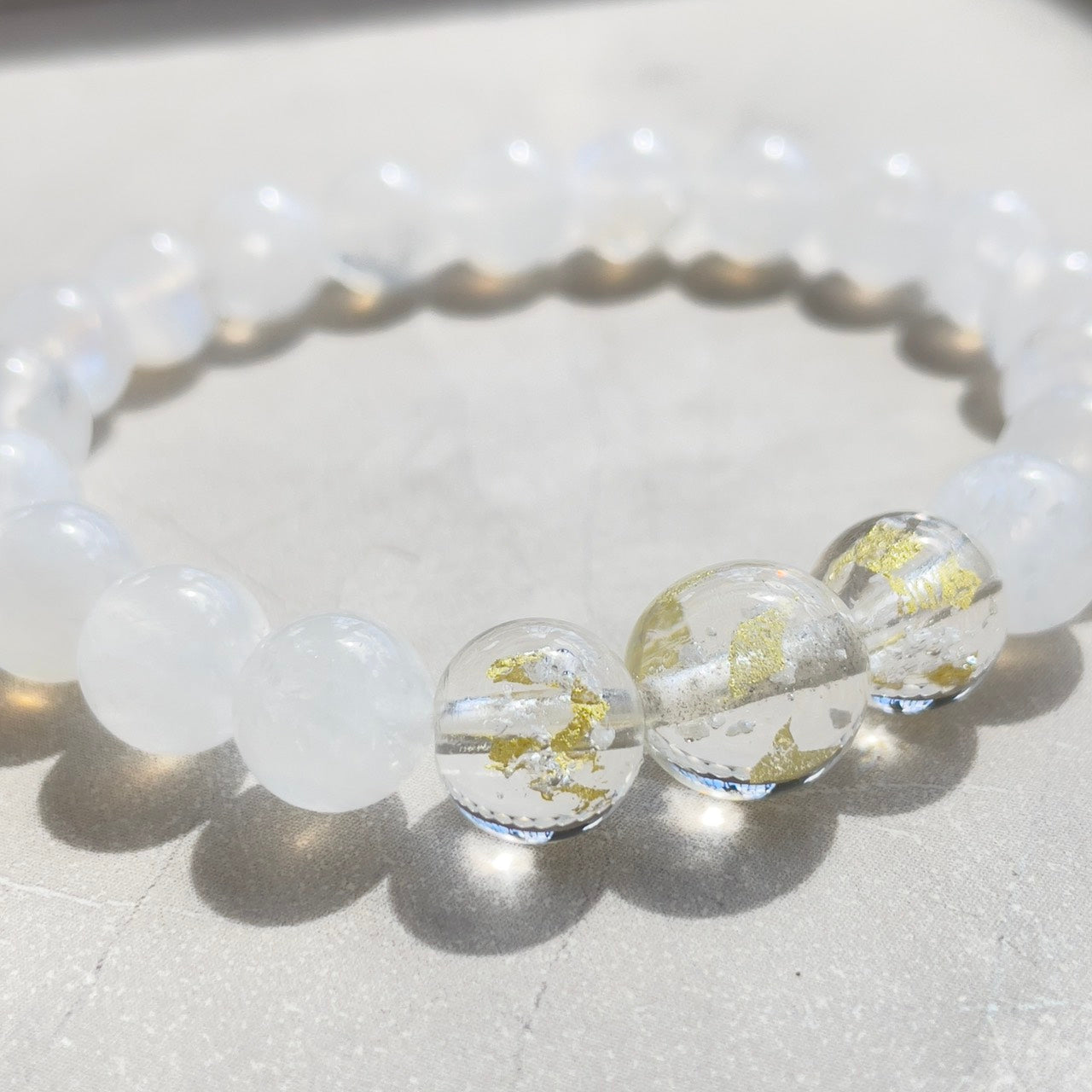 inori 塩珠 遺骨封入お守り 金箔入り三粒 ブレスレット（ムーンストーン）