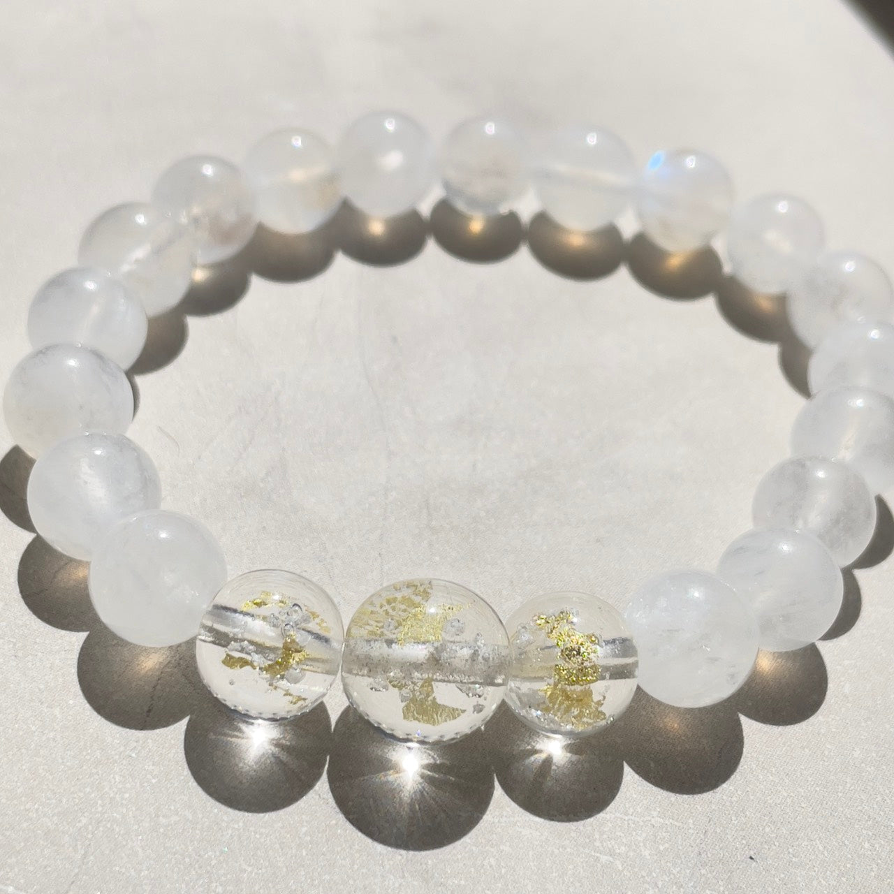 inori 塩珠 遺骨封入お守り 金箔入り三粒 ブレスレット（ムーンストーン）